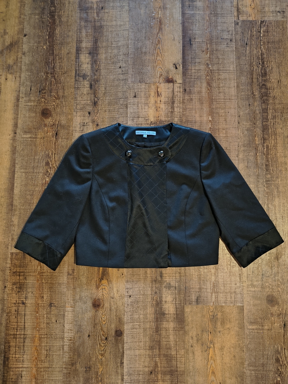 Antonio Melani Designer Black Cropped Button Formal Blazer Jacket Size 6